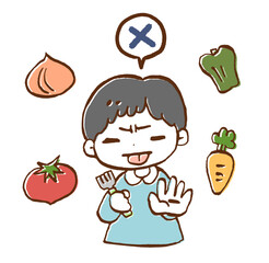 野菜を好き嫌いする男の子のイラスト