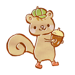 どんぐりを持った子リスのイラスト