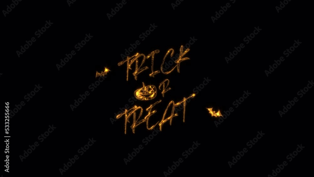 Poster abstract loop of trick or treat golden text star glow flickering effect animation on black backgroun