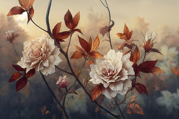 Illustration of a digital painting with a beautiful floral ornament. Digital art.