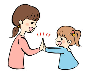 仲良し親子のハイタッチイラスト