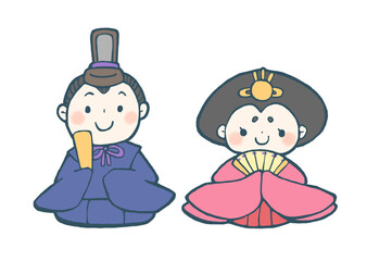 手描きのお雛様とお内裏様のイラスト