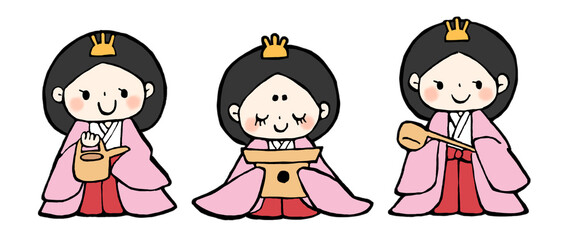 ゆるい手描きの三人官女のイラスト