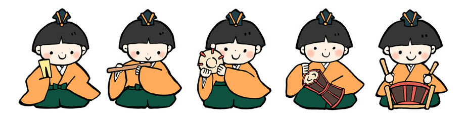 手描きのゆるい五人囃子のイラスト