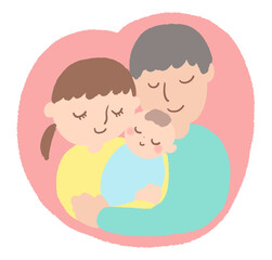 赤ちゃんとお母さんとお父さんの家族イラスト