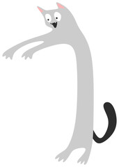 Abstract drawing of a cute grey cat with long body