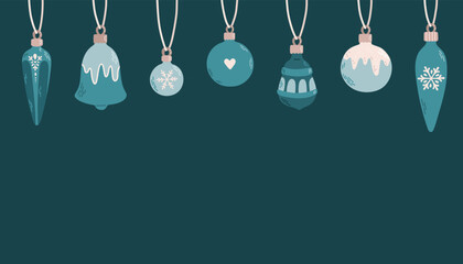 Hanging Christmas balls with ornaments flat vector