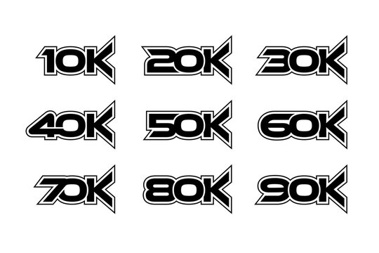 Thank you for 10k 20k 30k 40k 50k 60k 70k 80k 90k follower, icon or logo isolated sign symbol design vector illustration high quality black style