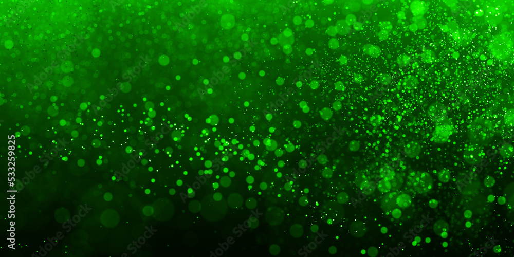 Poster abstract blurred green particles. luxury background with glitter falling green particles.