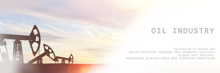 Oil-related banner template. Oil rig at sunset. Banner for site.