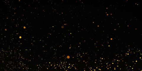 Gold Particle Glitter Luxury Background. Falling gold confetti with magic light. Gold particles glisten in the air