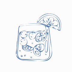 Hand draw alcoholic cocktail Gin tonic Vector illustration