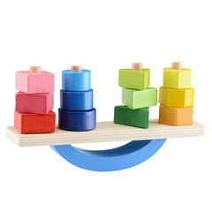 Wooden children's designer isolated on a white background. Design and modeling. Eco-friendly educational toys for children