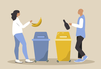 vector illustration in a flat style on the theme of garbage sorting. 