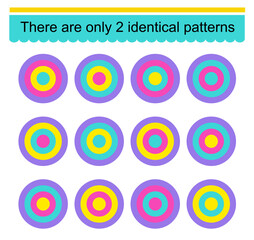 Educational game for kids. Need to find two identical patterns. Vector.