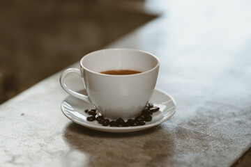 coffee cup on counter bar at coffee shop.