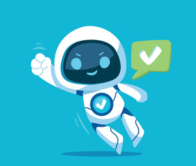 Cute robot icon. Artificial intelligence and ai. Chat bot, answers to frequently asked questions and FAQ. Modern technologies and digital world, innovations. Cartoon flat vector illustration