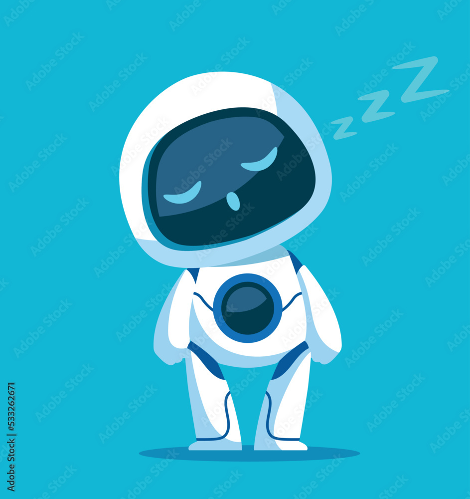 Poster cute robot icon. chat bot sleeping, inactive assistant or assistant. modern technologies and digital