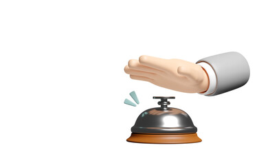 3d service bell icon with hands pushing isolated. 3d render illustration