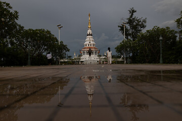 illustration book cover thai temple at night white pagoda