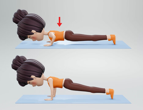 3d render. Women exercise with an Archer Push Ups pose. The workout targets the abdominals, quadriceps, and shoulder muscles.