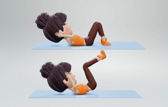 3d render. Man doing crunches in the gym. Belly burn workout. Guy make exercise. ABS workout. Healthy and active lifestyle. 