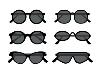Set of Retro Sunglasses isolated on background, round glasses, women's and men's accessory.
Optics, lens, vintage, trend. Vector illustration for optical.
