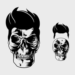 hand drawn skull with handsome hair