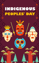 Indigenous Peoples Day, Masks of Indigenous People. Perfect for events