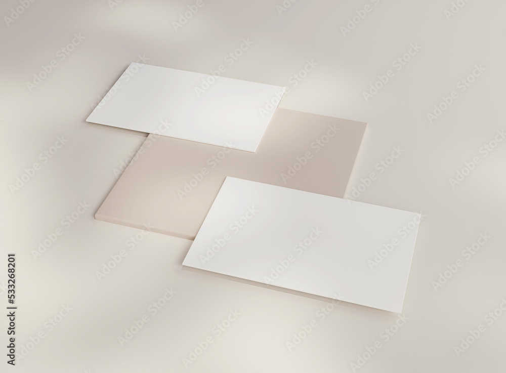 Poster 3d blank business cards with soft shadow. mockup scene. template for branding identity. 3d rendering