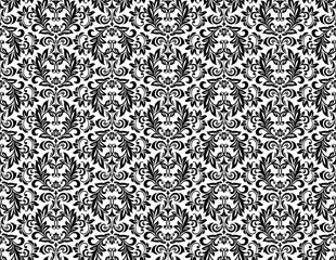 Floral pattern. Vintage wallpaper in the Baroque style. Seamless vector background. White and black ornament for fabric, wallpaper, packaging. Ornate Damask flower ornament