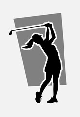 Female golf player silhouette icon, symbol sign vector illustration logo template Isolated for any purpose