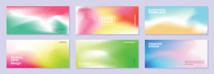 Creative covers or horizontal posters concept in modern minimal style for corporate identity, branding, social media advertising, promo. Minimalist cover design template with dynamic fluid gradient