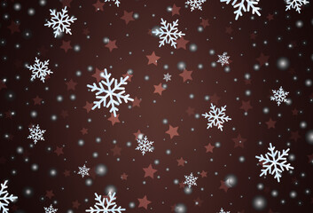 Fototapeta na wymiar Dark Pink, Red vector background with xmas snowflakes, stars.