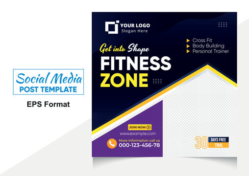 Zym or workout center opening social media post template design