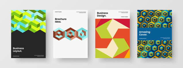 Modern mosaic shapes corporate brochure template collection. Isolated book cover A4 vector design layout bundle.