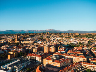 Fototapeta na wymiar Panoramic aerial landscape view in air balloon on the town of Guadix in Granada