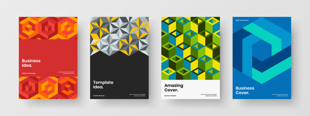 Creative mosaic pattern brochure illustration bundle. Unique pamphlet vector design concept composition.