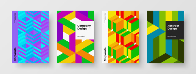 Naklejka premium Minimalistic cover vector design illustration bundle. Bright mosaic pattern corporate identity layout set.