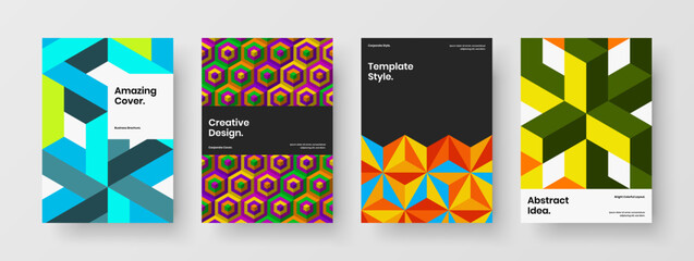 Fototapeta premium Creative company brochure design vector concept composition. Premium mosaic pattern leaflet layout set.