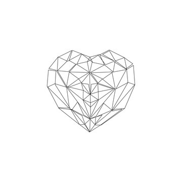 Crystal Heart Logo, Love symbol, Valentine's Day, greeting card, line drawing, small tattoo, print for clothes and logo design, heart isolated abstract vector illustration