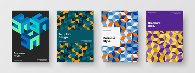 Minimalistic geometric shapes leaflet layout set. Creative corporate identity A4 design vector concept bundle.