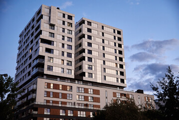 Fototapeta premium Modern city architecture, Residential house building facade in Warsaw
