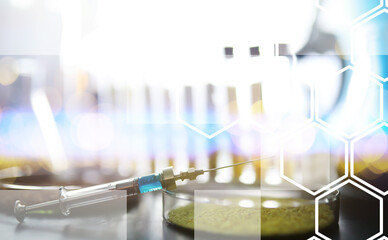 Research Analyzing Agricultural Grains And seeds In The Laboratory. Background with futuristic flare.