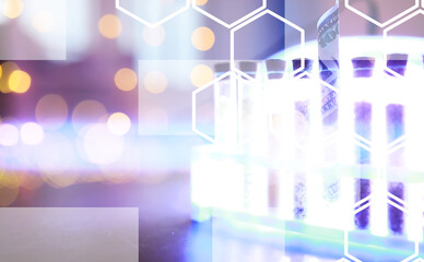 Research Analyzing Agricultural Grains And seeds In The Laboratory. Background with futuristic flare.