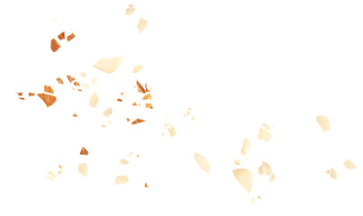 Almond crumbs isolated on the white background. Fly almond pieces top view. Flat lay. - 533275235