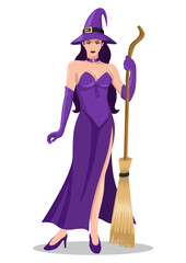 Beautiful witch in purple dress