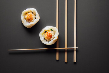 Beautifully plated Chinese dumplings, food photography and illustration