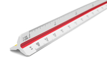 Triangle scale ruler on white ..