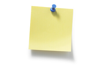 blue pushpin and yellow sticky notes